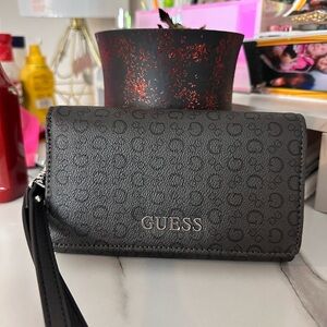 GUESS Black Monogram Wristlet